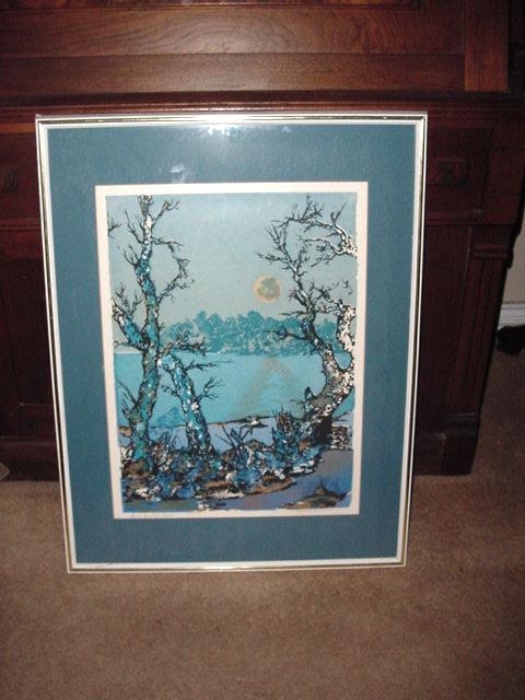 James F. Walker 1913-1994 Silk Screen - Has Works In Chicago Musuem Of Art Pond In The Moonlight.JPG