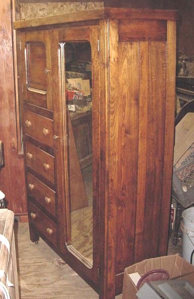 Antique Mirrored Armoir With Drawers And Hatbox.JPG