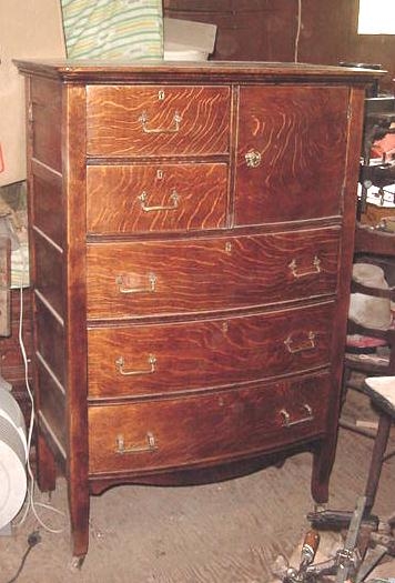 Antique Oak Highboy With Hatbox.JPG