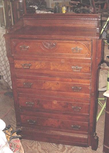 Early 1800's5 Drawer Burl Walnut Dresser(Show Piece!!).JPG