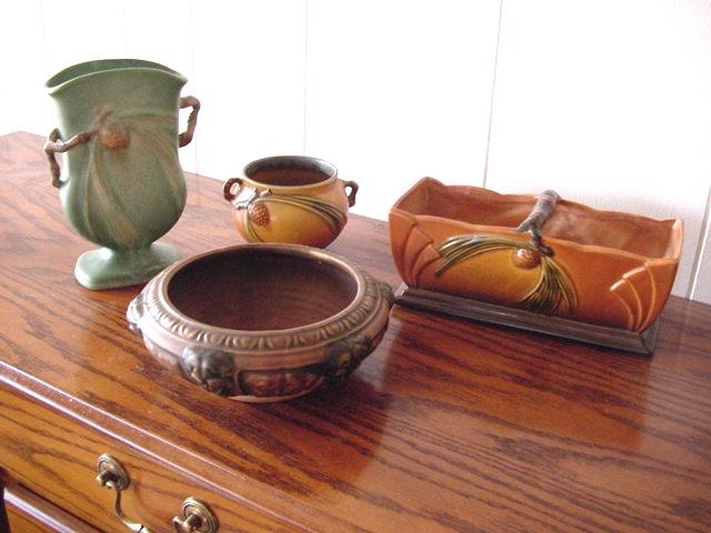 Roseville Pincone Collection And Florentine Bowl.JPG